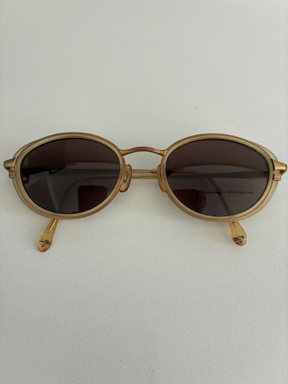 Vintage 90s Calvin Klein-Gold Frame Oval Sunglasses with Brown Lenses